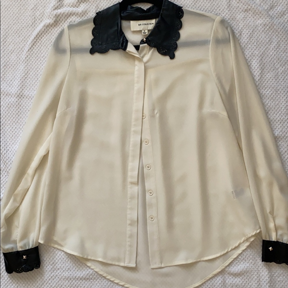 Faux leather trim blouse